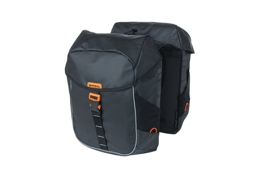 Basil fietstas dubbel Miles Tarpaulin Zwart/Oranje