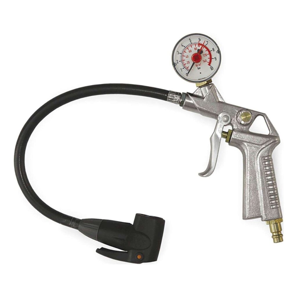 Cyclus bandenpomp met manometer Zilver|Zwart