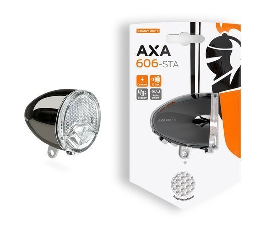 Axa koplamp 606 15 lux dynamo Steady Auto dark chr Dark Chrome