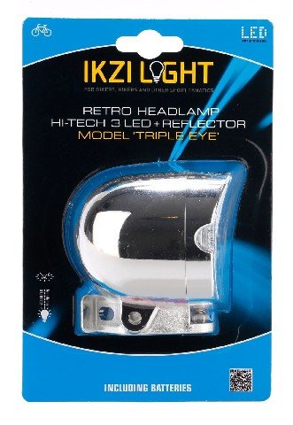 Ikzi Light koplamp Triple Eye 3 led batterij 11 lu Chroom