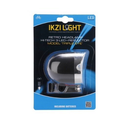 Ikzi Light koplamp Triple Eye 3 led batterij 11 lu Zwart