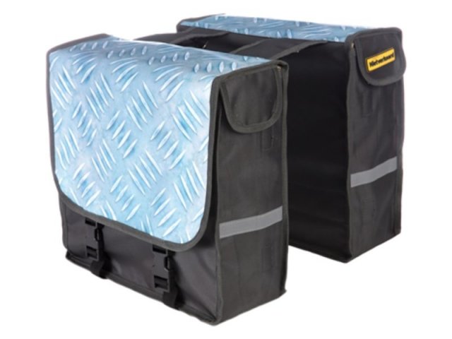 Niet Verkeerd NV dubb tas met metal print Blauw/Grijs/Zilver